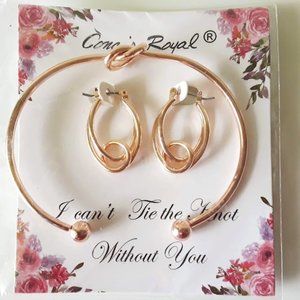 🛒3 for $15 Sale!! Concise Royal Bridesmaid Gift Goldtone Bracelet & Earring Set